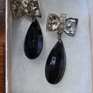 Elegant Black and Silver Bow Earrings